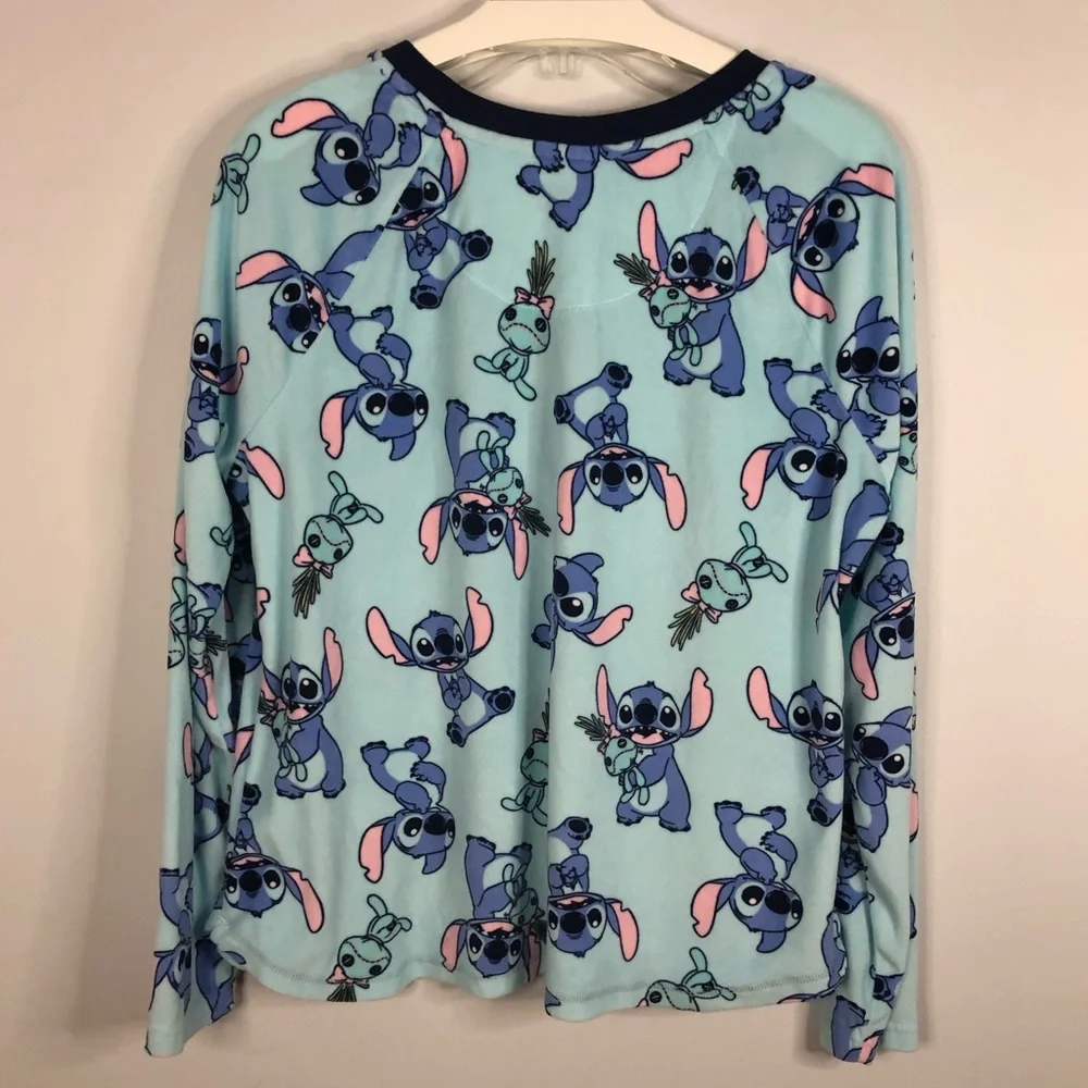 Disney Stitch Scrump Adult Sleepwear Top Shirt XL Blue Long Sleeve Soft - Picture 5 of 5